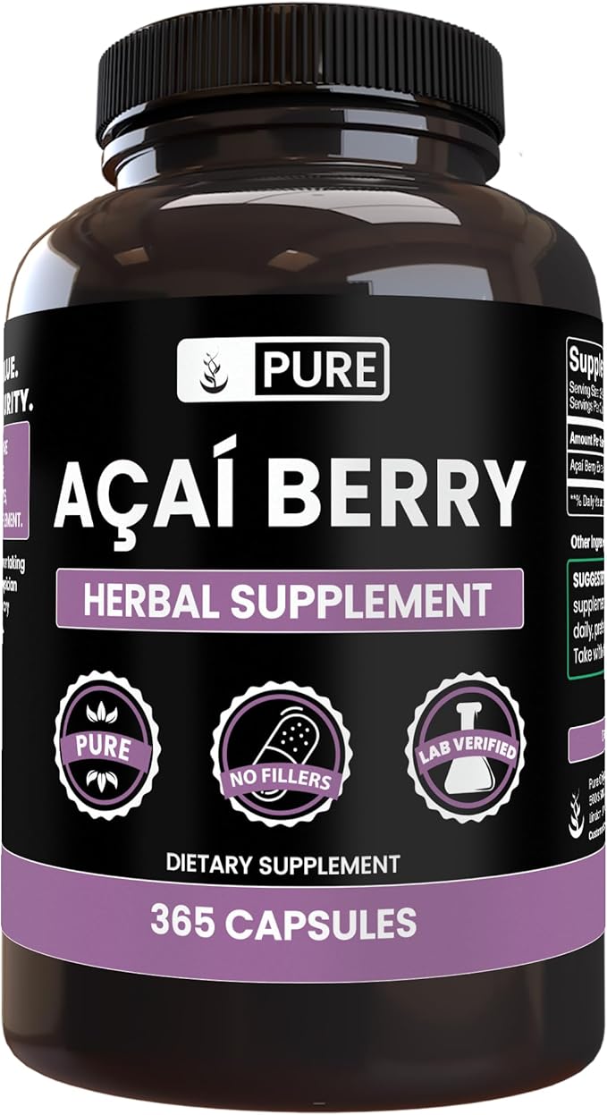PURE ORIGINAL INGREDIENTS Acai Berry (365 Capsules) No Magnesium Or Rice Fillers Always Pure Lab Verified