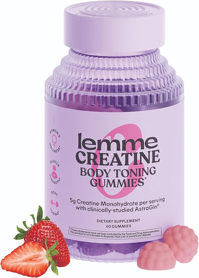 Lemme Creatine Monohydrate Gummies for Women and Men 5g Dose to Support Lean Muscle Strength Recovery Cognitive Health w/Ginseng for Absorption Sour Strawberry NSF Certified 60 Gummies