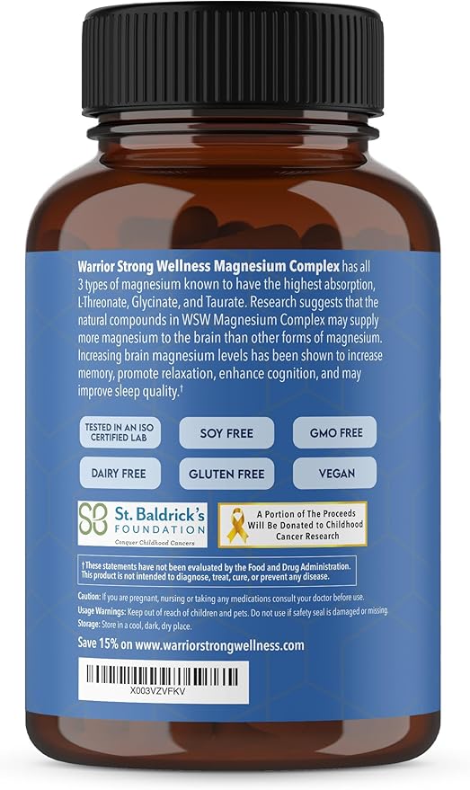 Magnesium Complex -Triple Blend 100% Chelated Mag Supplement-Magtein Magnesium L-Threonate for Memory &amp Brain Health -Glycinate Sleep Well-Taurate- Relaxation