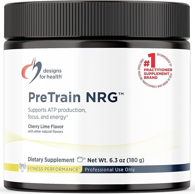 Designs for Health PreTrain NRG Drink Mix - Pre-Workout Powder with Creatine + Green Coffee - Supports Focus Power + Mental Energy in Athletes - None-GMO Cherry Lime Flavor (20 Servings / 180g)