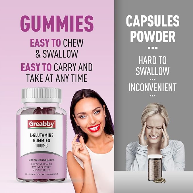 L Glutamine 1000mg Gummies - Muscle Relief &amp Immune Support Amino Acid Supplement with Magnesium Glycinate Vegan &amp Non-GMO Gluten Free (120 Count)