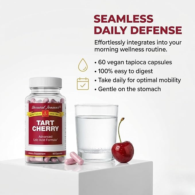 Bernard Jensen's Products Tart Cherry Uric Acid Formula 60 Tapioca Capsules - Traditional Kidney Support Supplement for Joint Mobility Muscle Recovery &amp Healthy Sleep Cycles - Vegan &amp Non-GM