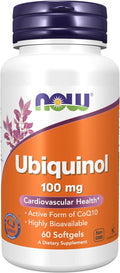 NOW Foods Supplements Ubiquinol 100 mg High Bioavailability (the Active Form of CoQ10) 60 Softgels