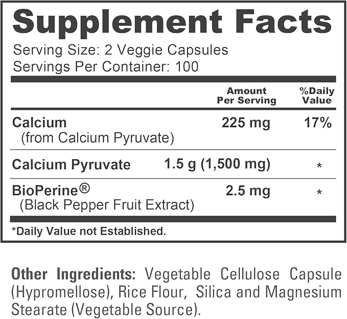 NusaPure Calcium Pyruvate - Suitable for Vegetarian/Vegan Non - GMO - 1500 mg - 200 Capsules