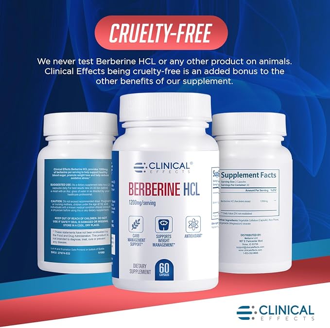 Clinical Effects Berberine HCL - Pure Berberine 1200mg - Liver Support - Vegan Supplement - 3 Pack - Made in the USA