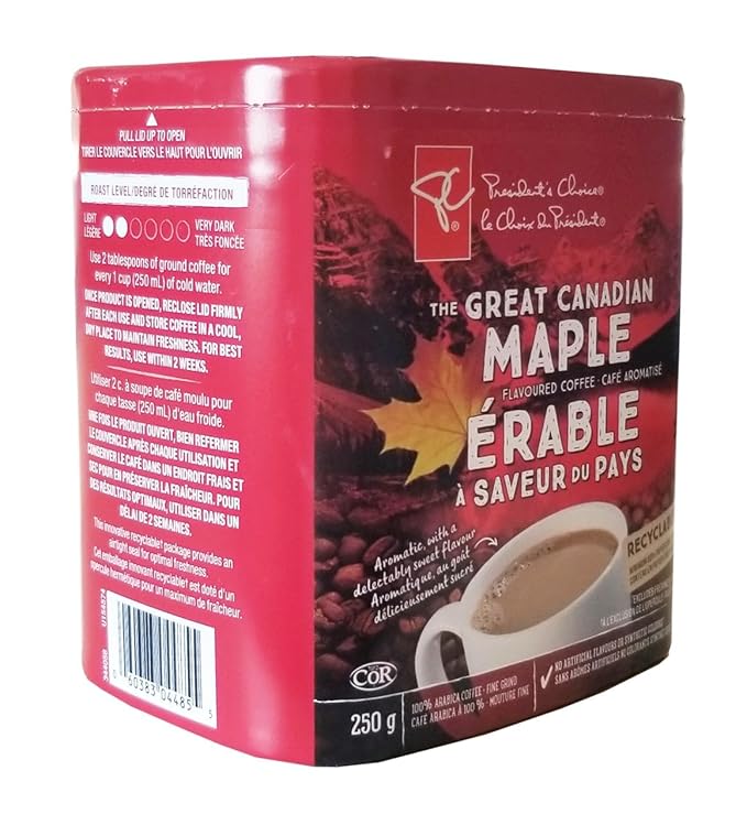 President's Choice The Great Canadian Maple Flavored Coffee 250g/8.75 oz. Box (Medium Light Roast Ground Maple 100% Arabica Imported from Canada)