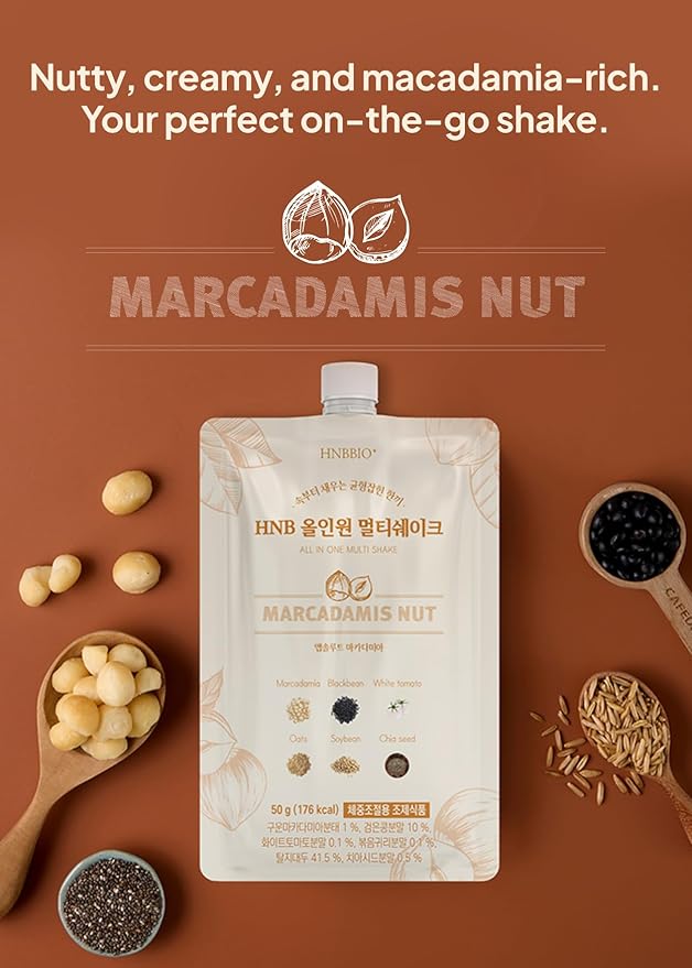 Korean Food All-In-One Multi Shake Macadamia Nut Flavor(50g*7 Packs) Dietary Fiber Essential Amino Acids Vitamins 7-Day Convenient Individual Packs (12.35 oz)