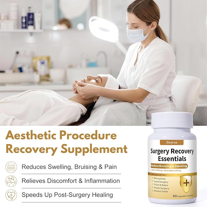 Lunza Aesthetic &amp Surgery Recovery Supplement Swelling and Bruising Relief with Arnica 1000mg &amp Bromelain 125mg 60 Capsules