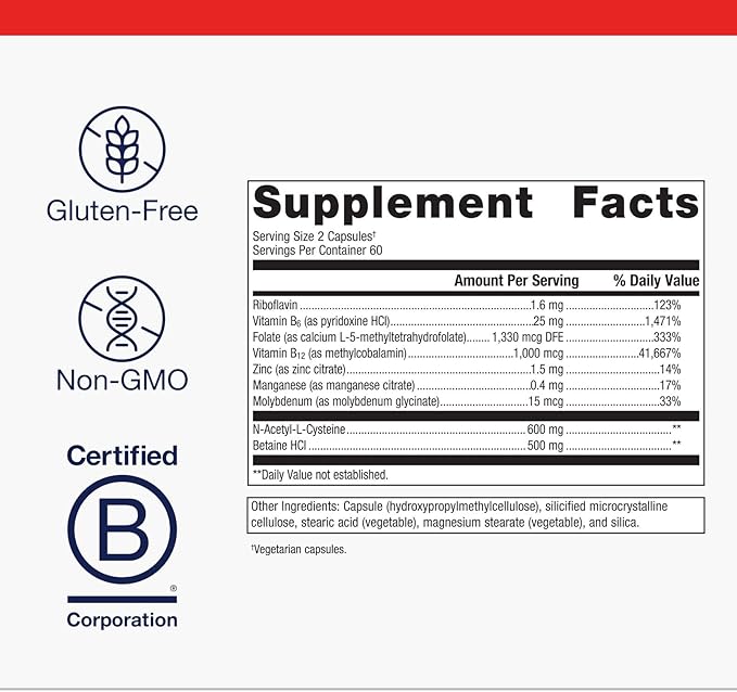 Metagenics MethylCare - Folate L-5-MTHF Methyl B12 B6 NAC &amp Betaine HCl - Supports Homocysteine Metabolism Methylation &amp Heart Health - Non-GMO &amp Gluten-Free - 120 Capsules