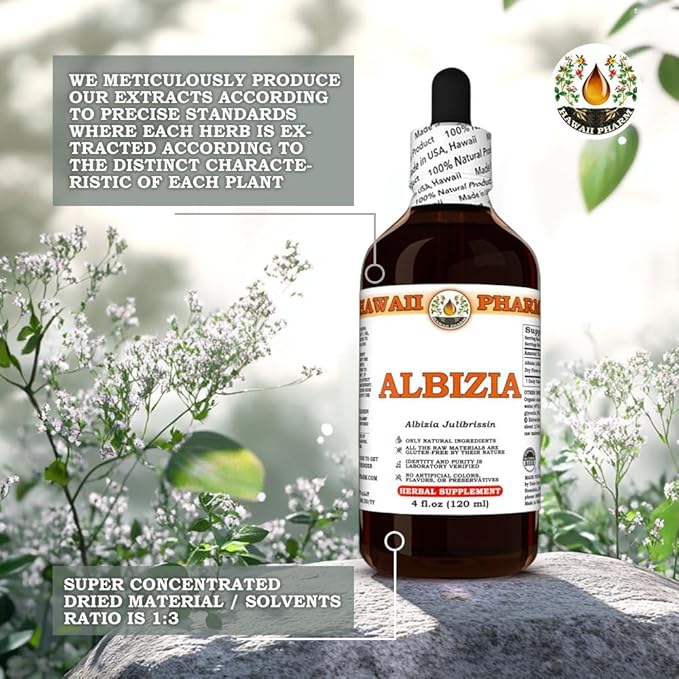 Hawaii Pharm Albizia Extract Tincture for Mood Balance Promotes Calm Supports Emotional Well-Being Eases Sleep Troubles Encourages Relaxation - 4 fl.oz