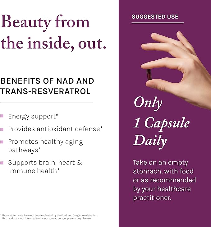 Reserveage NAD Resveratrol Plus+ - Antioxidant Support for Brain Health Heart Health Cellular Energy &amp More - 30 Veggie Capsules (30 Servings)