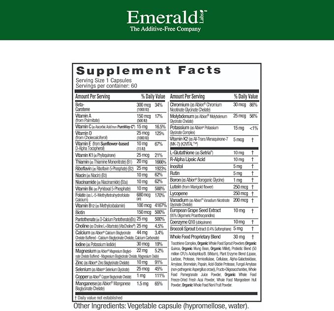 EMERALD LABS Women's 45+ 1-Daily Multi - Complete Multivitamin for Comprehensive Support Bone &amp Heart Health* - Designed for Women 45+ - Gluten-Free &amp Vegetarian- 60 Vegetable Capsules