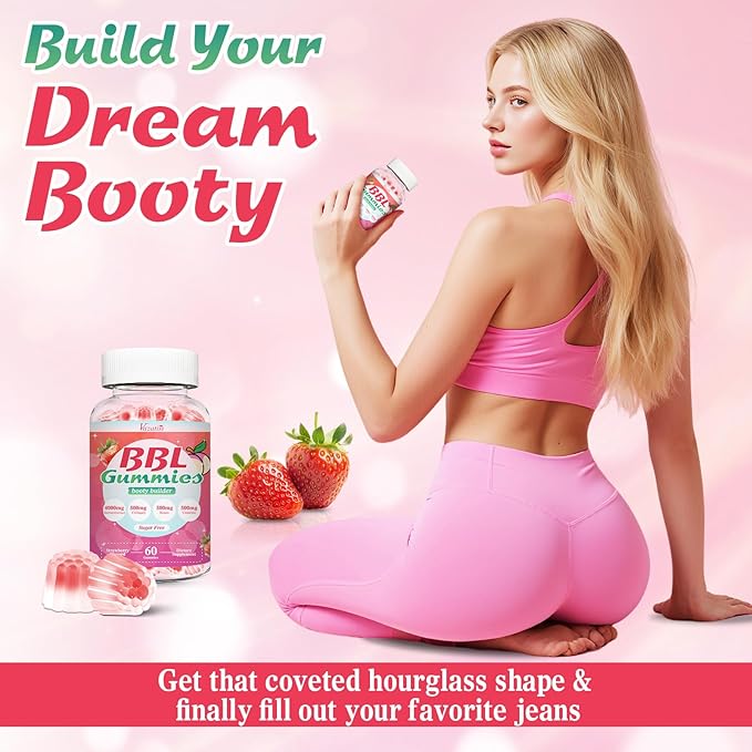 BBL Booty Gummies for Women – Sculpt Lift &amp Firm Glutes – Creatine Monohydrate Vitamins &amp Herbal BBL Blend - Boost Curves Energy &amp Workout Recovery – Vegan Non-GMO 120 Cts
