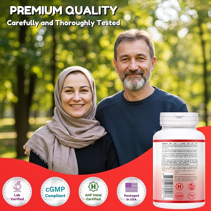 SHIFAA NUTRITION Halal Fish Oil Softgels 120 Ct Double Strength - Halal Omega 3 Fish Oil Supplements. Wild Caught Non-GMO &amp Purified