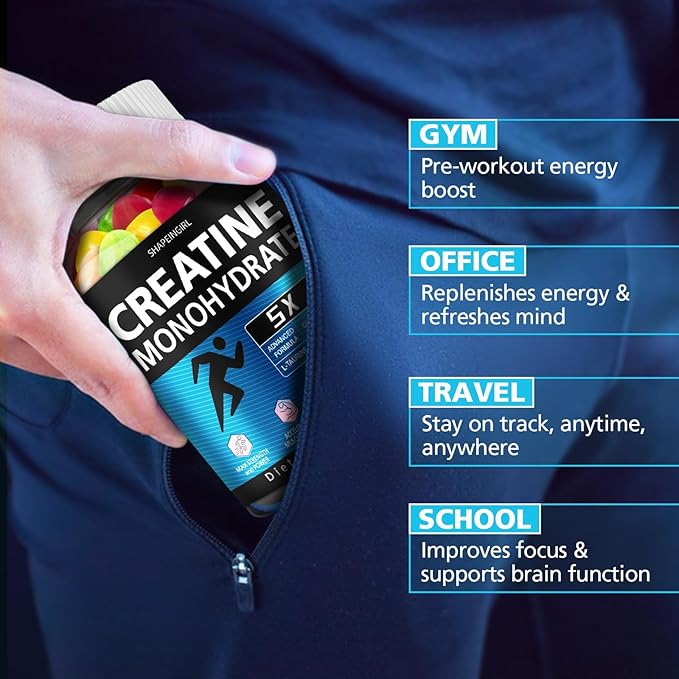 Creatine Monohydrate Gummies for Men &amp Women - Low Sugar Chewable Creatine Gummies