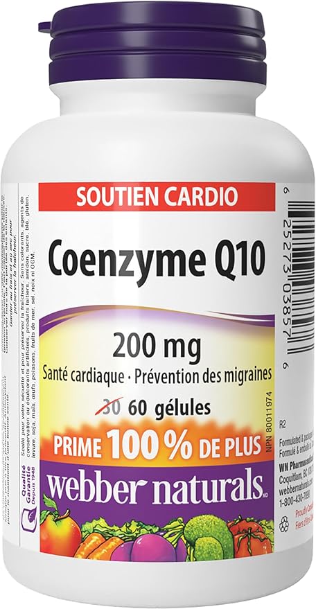 Webber Naturals Coenzyme Q10 (CoQ10) 200 mg 60 Softgels High Potency Antioxidant Supplement for Heart Health and Cellular Energy Production 60 Day Supply Gluten Free