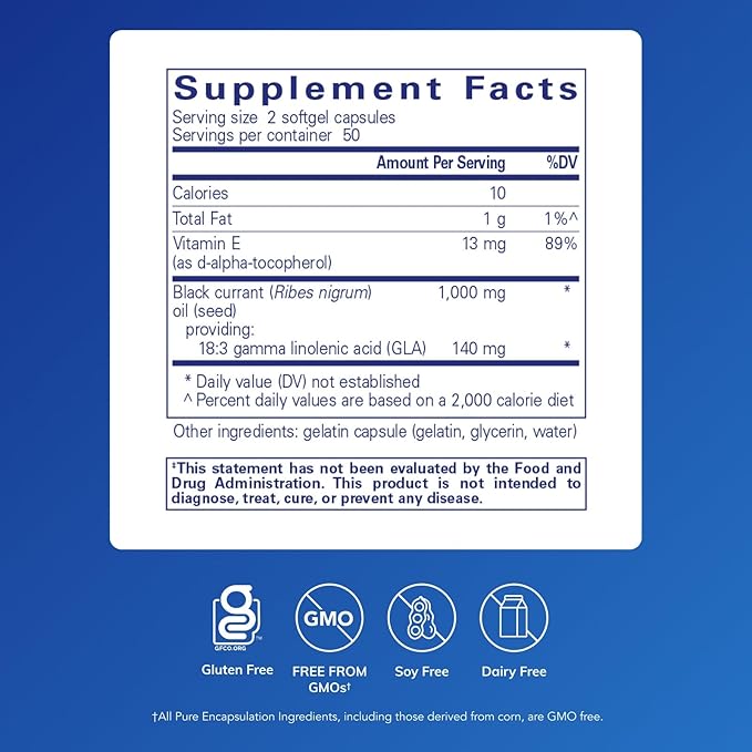 Pure Encapsulations Black Currant Seed Oil | Hypoallergenic Dietary Supplement | 100 Softgel Capsules