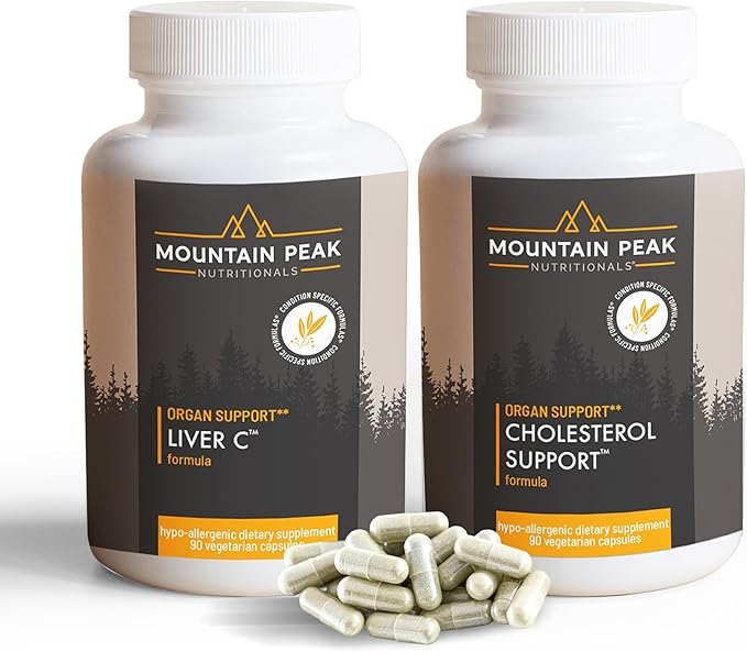 Mountain Peak Nutritionals Liver C &amp Cholesterol Support Bundle - Liver Health &amp Heart Support with Siliphos Mushrooms Artichoke Extract CoQ10 &amp Red Yeast Rice - Hypoallergenic Suppleme