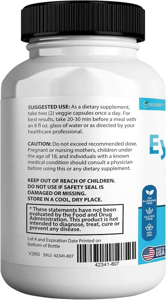 EyeGenics Max Vision Support Supplement 60 Capsules Maximum Strength Eye Health Formula with Lutein Bilberry Extract Vitamins (5)