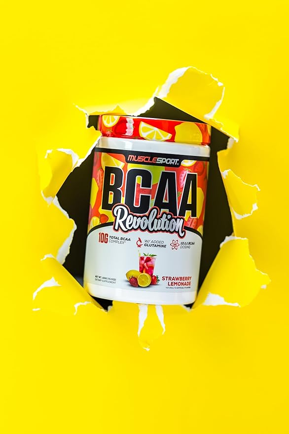 Musclesport BCAA Revolution Amino Acid Powder Supplement for Men &amp Women - Intra Workout Training Complex - Recovery Supplemen (Strawberry Lemonade 30 Servings)