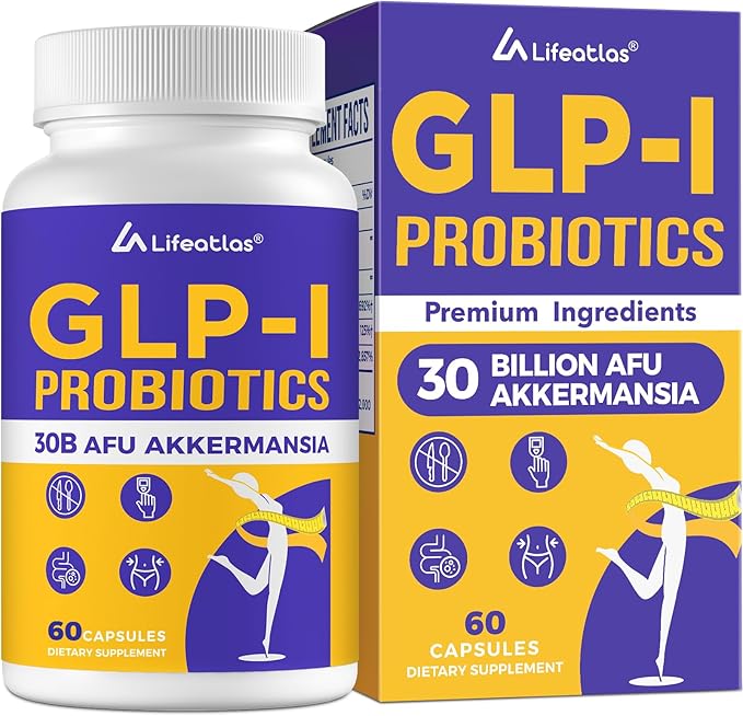 Lifeatlas GLP-l Supplement Probiotic | GLP-l with 30 Billion AFU Akkermansia Probiotic Akkermansia Probiotics for Women and Men Daily GLP-l Supplement 60 Caps