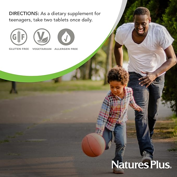 NaturesPlus Source of Life Power Teen - 90 Vegetarian Tablets - Teen Multivitamin with Minerals &amp Whole Foods for Mental Focus Energy Booster - Gluten-Free - 45 Servings