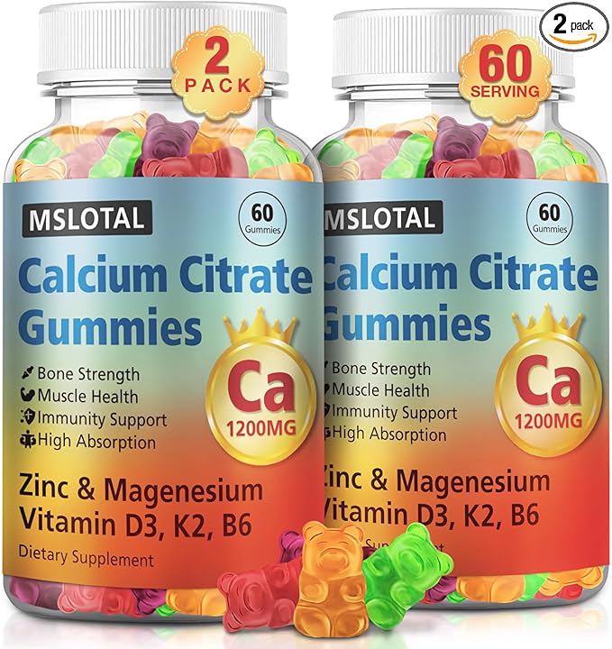 Calcium Citrate Gummies Calcium 1200mg with Vitamin D3 B6 B12 Magnesium Zinc Calcium Supplements for Women and Men Support Bone &amp Muscle Health 120 Chews