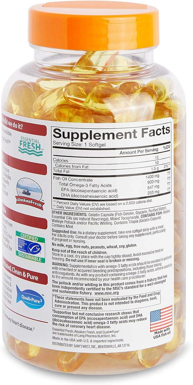 Member's Mark - Omega 3 Fish Oil 1400 mg (900 mg EPA/DHA) Enteric Coated 150 Softgels