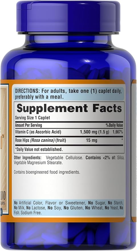 Puritan's Pride Vitamin C 1500 mg with Rose HIPS Caplets 100 Count