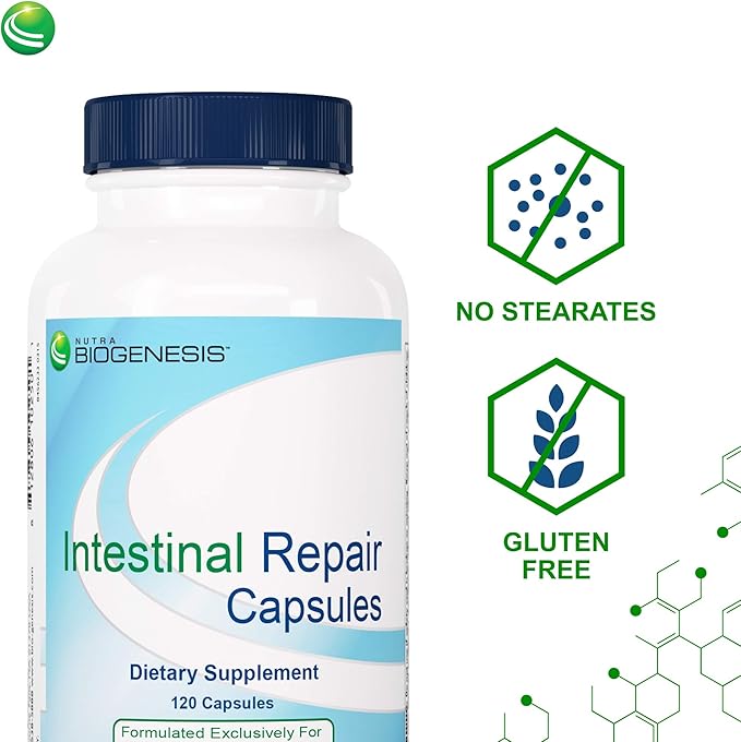 Nutra Biogenesis Intestinal Repair Capsules - Herbal Gut Health Supplement for Women &amp Men with Sodium Butyrate Daily - 120 Capsules