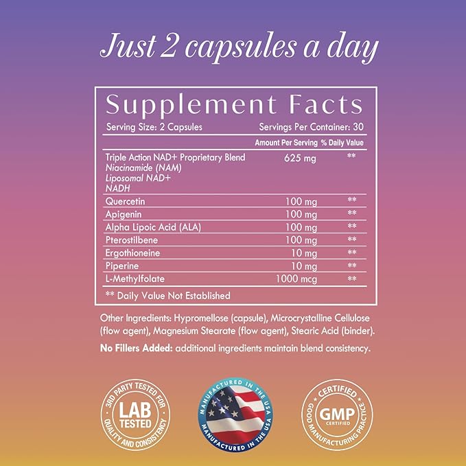 NAD+ Supplement – Triple Action Liposomal NAD+ &amp NADH Formula for Cellular Energy Mitochondrial Support and Longevity Developed by Dr. Halland 60 Capsules (30-Day Supply)