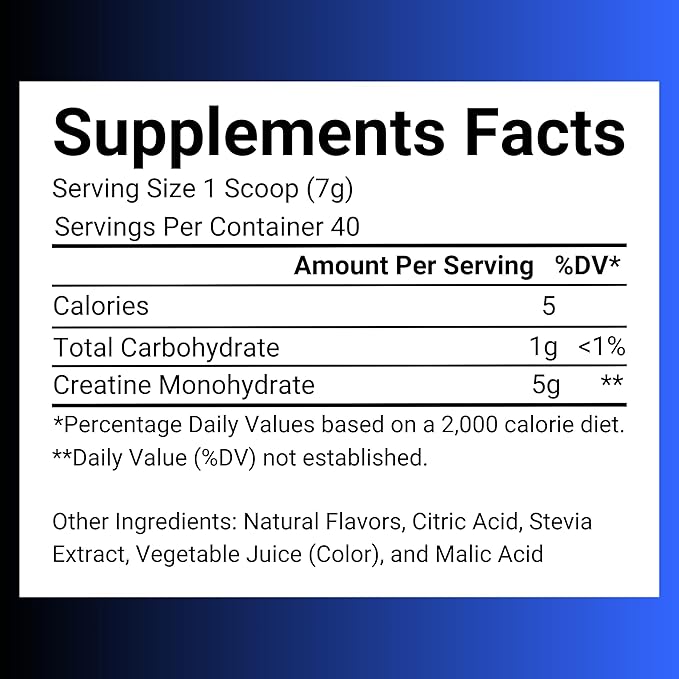 Creatine Monohydrate – 5g Creatine Monohydrate Powder – Advanced Creatine for Women and Men – Bulk Supplements Creatine – Delicious Fruit Punch Flavor – 10oz (40 Servings Blue Raspberry)