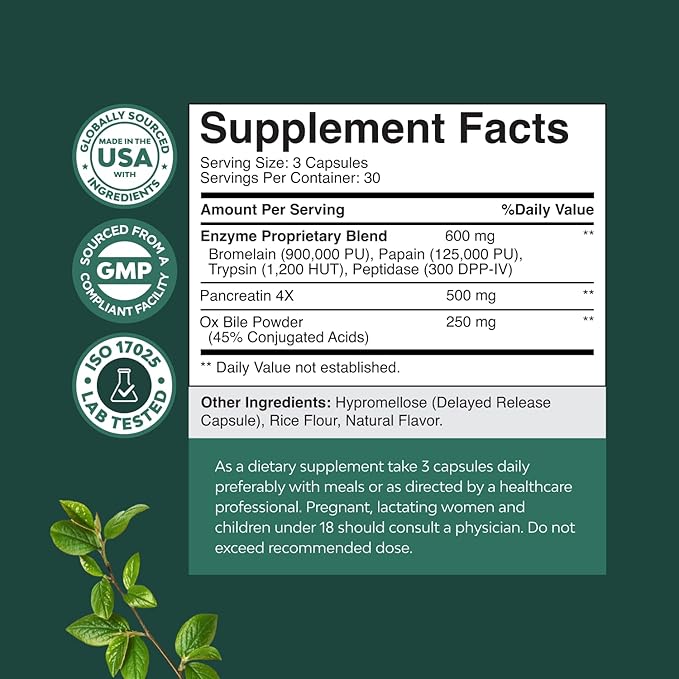 Digestive Enzymes with Ox Bile - Ox Bile Supplements for No Gallbladder with Trypsin Papain &amp Bromelain Enzyme for Pancrease Cleanse &amp Detox - Pancreatin Digestion Enzymes for Women &amp Men