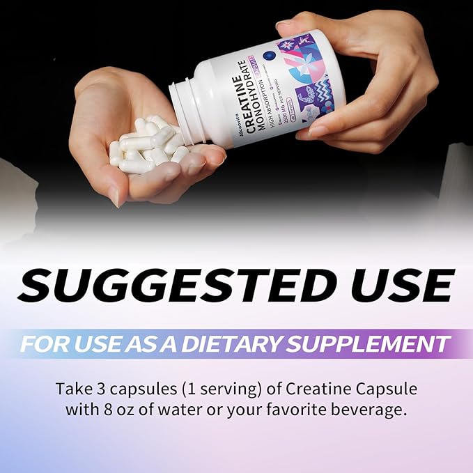 Allcoovita Creatine Monohydrate Capsules -3 Creatine Capsules per Serving 2500mg Gluten Free 180 Capsules