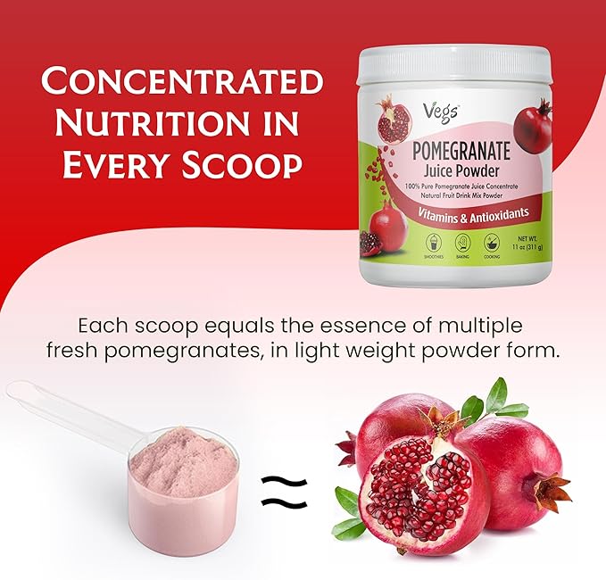 Pomegranate Juice Powder - Organic Pomegranate Fruit Juice Concentrated Antioxidants &amp Electrolytes - Instant Drink Mix Powder for Hydration Baking Flavoring Sugar Free 11 oz (Pack of 1)