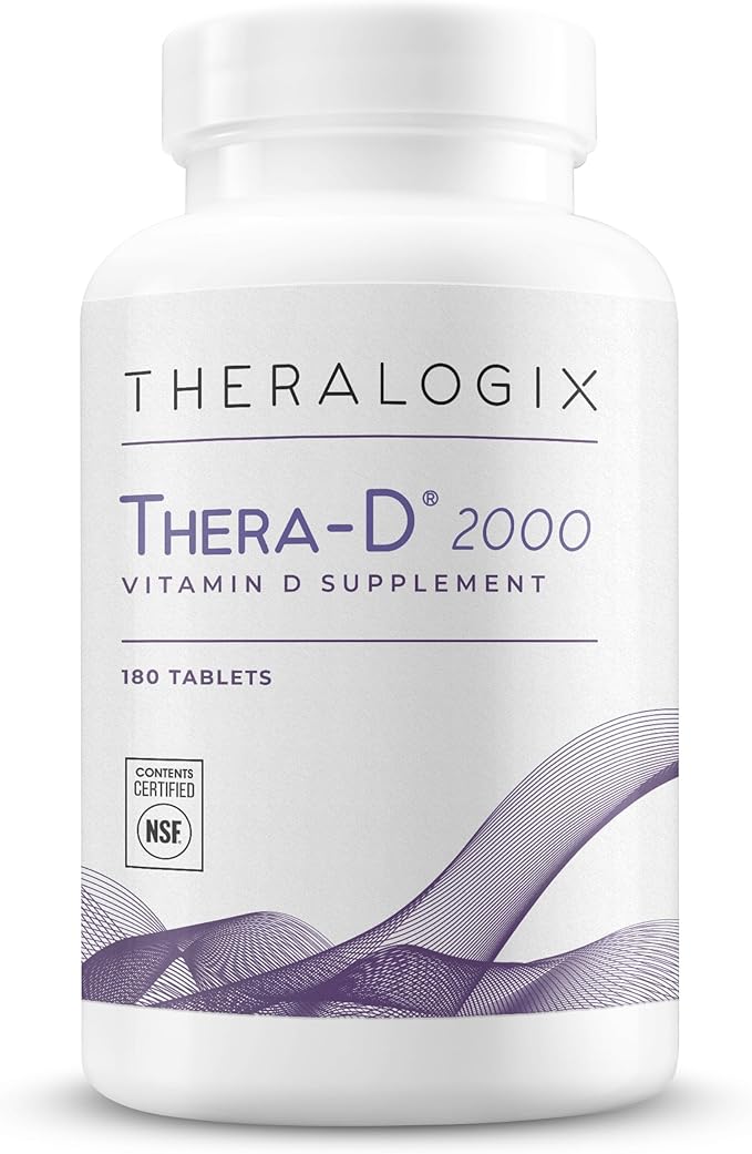 Theralogix Thera-D 2000 Vitamin D Supplement - 2000 IU (50 mcg) Vitamin D3 Tablets - 180-Day Supply - Immune Support Supplement for Women &amp Men - Aids Bone &amp Heart Health - NSF Certified -180