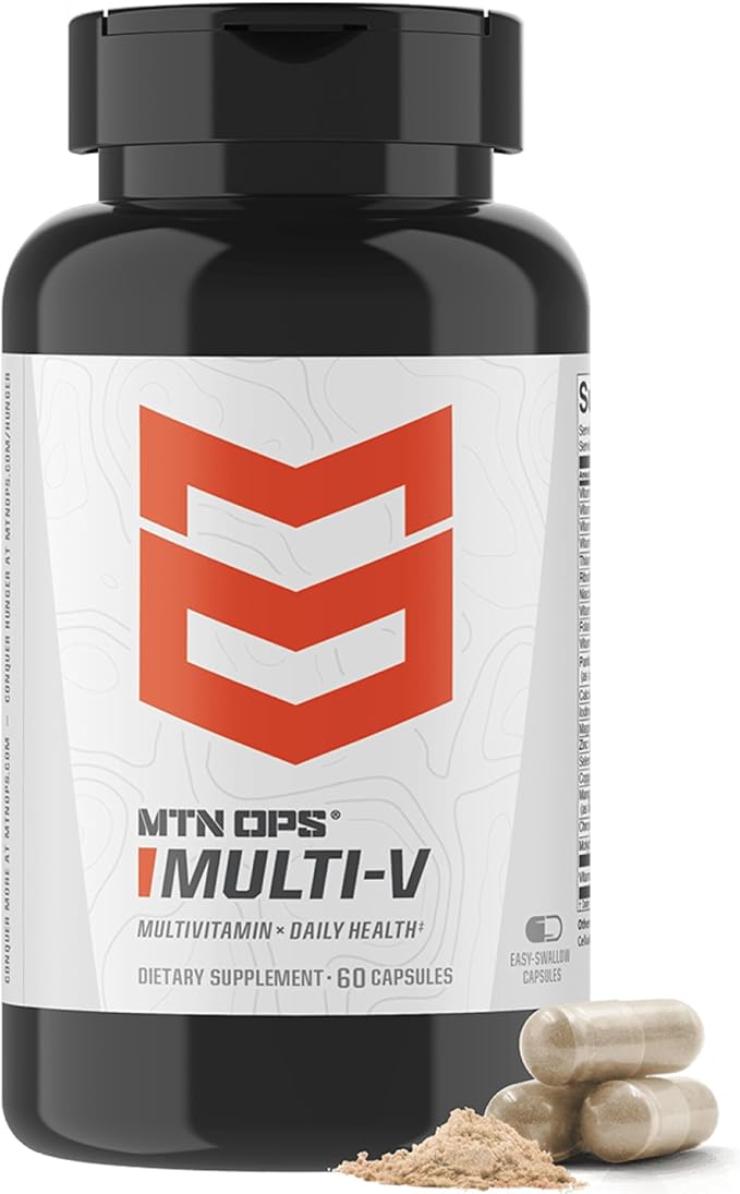 MTN OPS Multi-V Multivitamin Capsules New Gender Neutral Formula for Men and Women Daily Multivitamin Supplement Immune Support Energy Focus Wellness 90 Capsules Made in USA