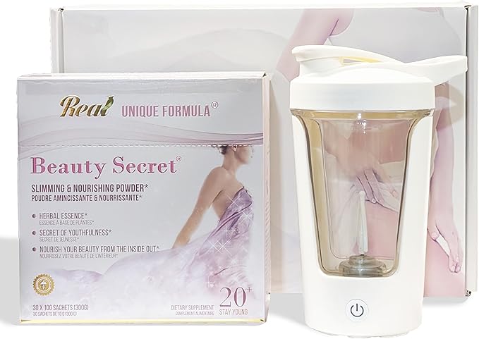 Beauty Secret Powder Gift Set | 30 Sachets | USB Shaker Bottle | Non-GMO Soy Protein | Tamarind Astaxanthin Q10 Kale Natural Herbs | Complete Nutrition Supports Energy Skin Health