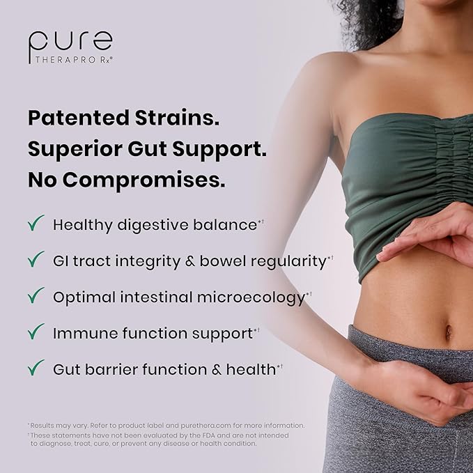 Pure Therapro Rx Power Probiotic Daily - 30 Acid-Resistant Capsules | 4 Proven Strains - 30 Billion CFU/Capsule | Patented Activ-Vial Desiccant Bottle to Ensure Freshness | NO Refrigeration Required