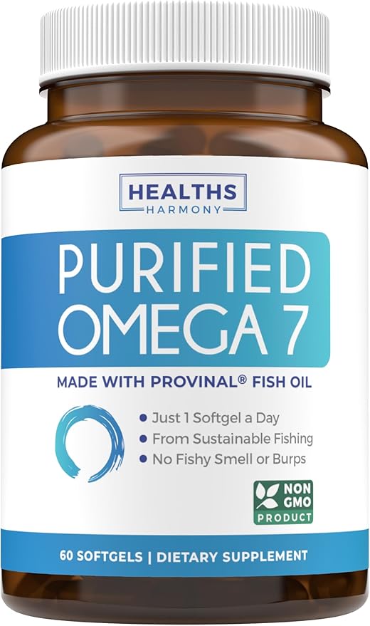 Omega 7 Softgels &amp Thyroid Support (2-Month Supply) Energy Fusion Bundle - Purified Omega-7 Softgels (60 Softgels) Provinal Peruvian Anchovy and Thyroid Support (120 Capsules) Healths Supplement