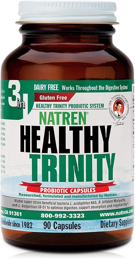 Natren Healthy Trinity Probiotics Supplement - 90 Dairy and Gluten Free Gel Capsules - Improve Gut and Digestive Health 30 Billion CFU - Lactobacillus Acidophilus Bifidobacterium Bulgaricus