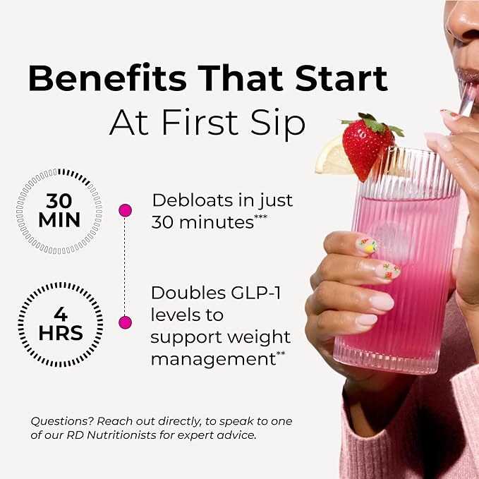 HUM Flatter Me Fiber Supplement for Women &amp Men Prebiotics &amp Digestive Enzymes to Support Weight &amp Bloating Digestive &amp Gut Health Fiber Powder Drink Mix Strawberry Lemon - 10 Serv