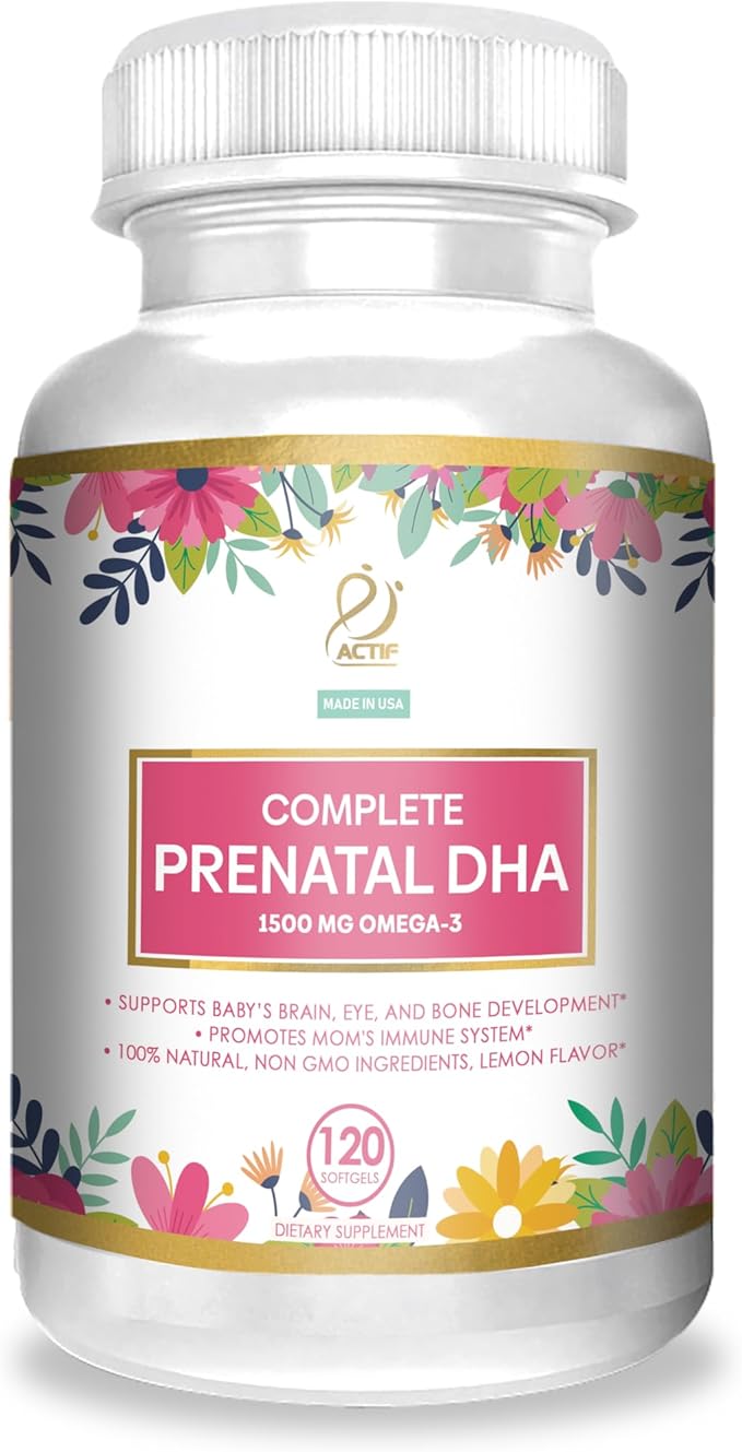 Actif Complete Prenatal DHA with 1500mg Omega-3 100% Natural Organic DHA EPA Omega 3 - Non-GMO 90 Gummies