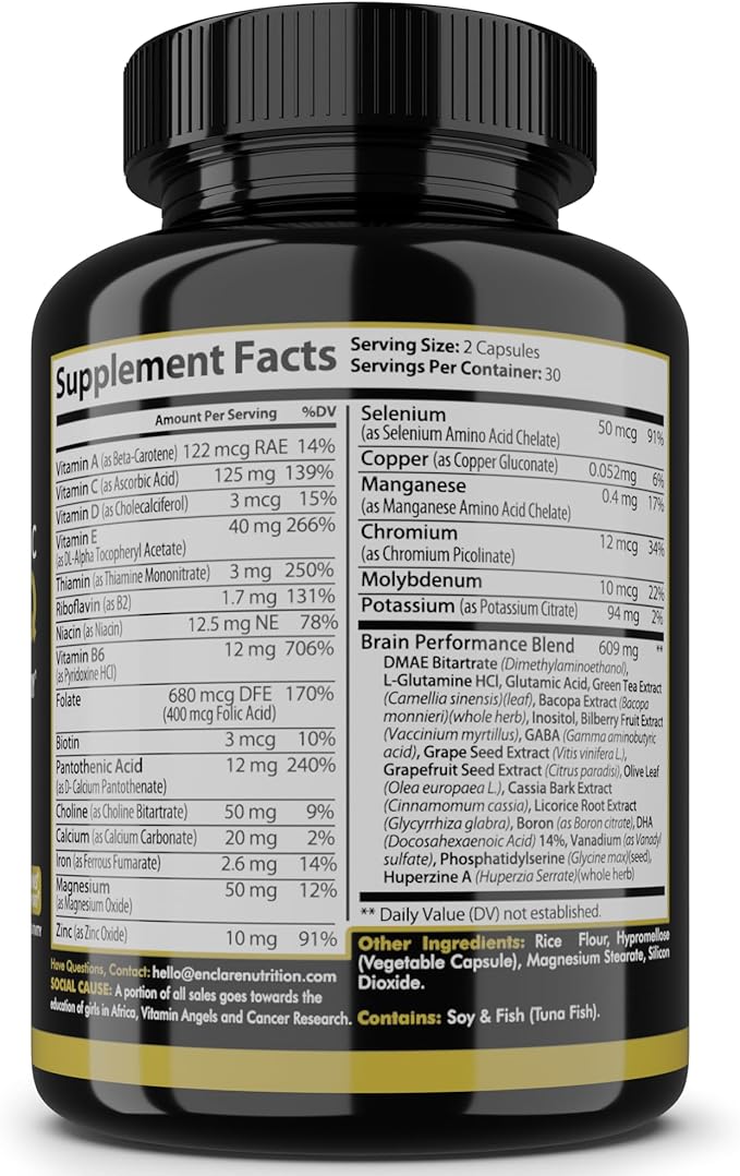Nootropic Brain Booster Focus Supplement Clarity Memory Brain Vitamins With 40 Nootropics Phosphatidylserine Bacopa Monnieri Huperzine A DMAE Inositol L-Glutamine Selenium Choline DHA (1)