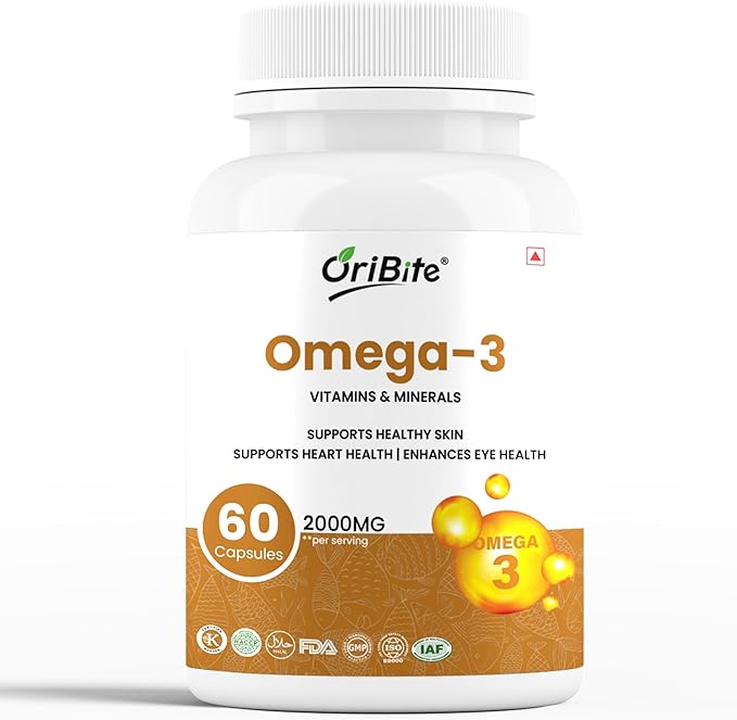 Omega-3 Fish Oil 2000mg – Supports Heart Skin &amp Eye Health – 60 Softgel Capsules with EPA &amp DHA – Burpless Premium Fish Oil Supplement