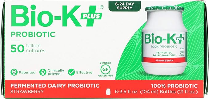 Bio-K Plus - Strawberry Flavor Drinkable Probiotics for Women &amp Men - Fermented Dairy Featuring 50 Billion Live and Active Bacteria Gluten Free - Probiotic Shipped Cold