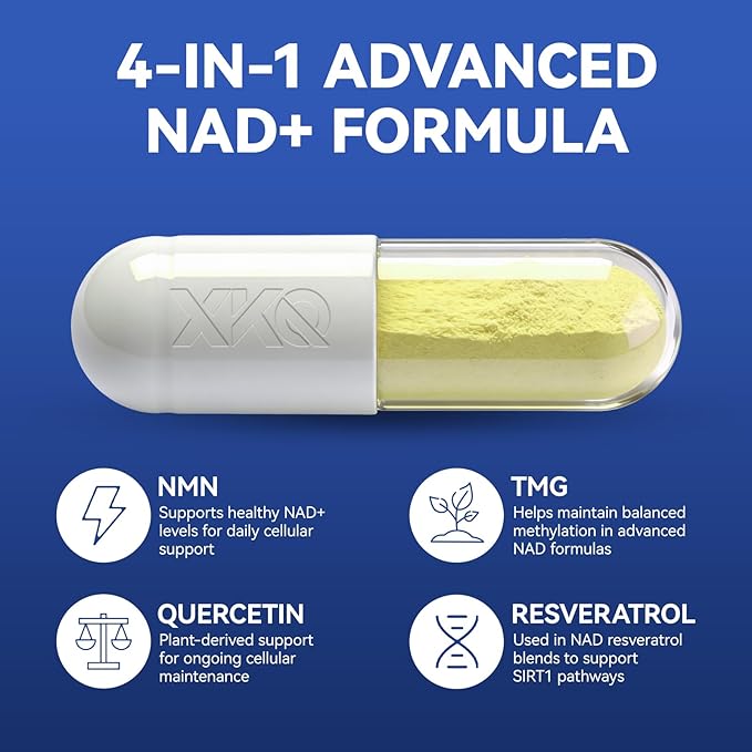 XKQ NAD Supplement Liposomal NAD with Resveratrol｜NMN Supplement | NAD+ Supplement Resveratrol for Men &amp Women | NAD Plus Supplement 910mg60 ServingsTake 2 Daily