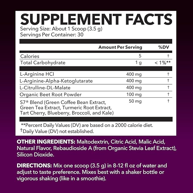 L-Arginine Powder - Nitric Oxide Supplement for Men and Women with L-Citrulline and Beet Root - Pre and Post Workout Support for Endurance and Recovery - Mixed Berry Flavor 1 Month Supply (30 Scoops)