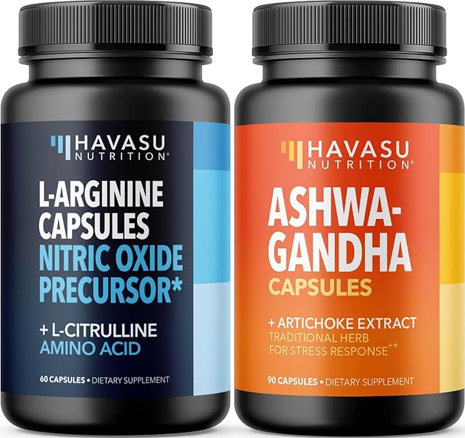 HAVASU NUTRITION High Strength Ashwagandha Supplement Capsules (45 Servings) &amp L Arginine L Citrulline Supplement (30 Servings)