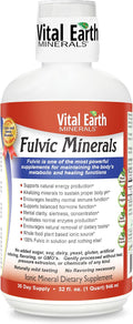 Vital Earth Minerals Fulvic Minerals Liquid – Fulvic Acid Supplement with 70+ Trace Minerals Electrolytes for Energy &amp Vitality 32 Oz + 1 Oz Cup